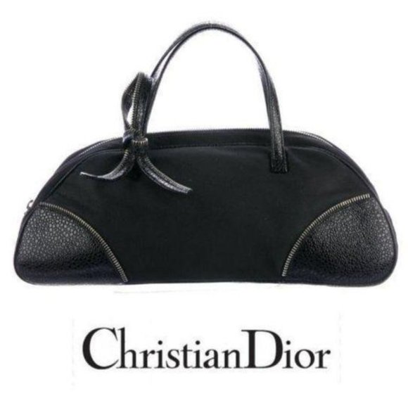 CHRISTIAN DIOR Zipper Leather Bow bowling bag